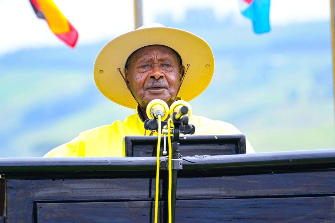 President Museveni addressing a campaign rally at Laki High school play grounds in Rwampara district on Monday. PPU Photorwamp53jpg