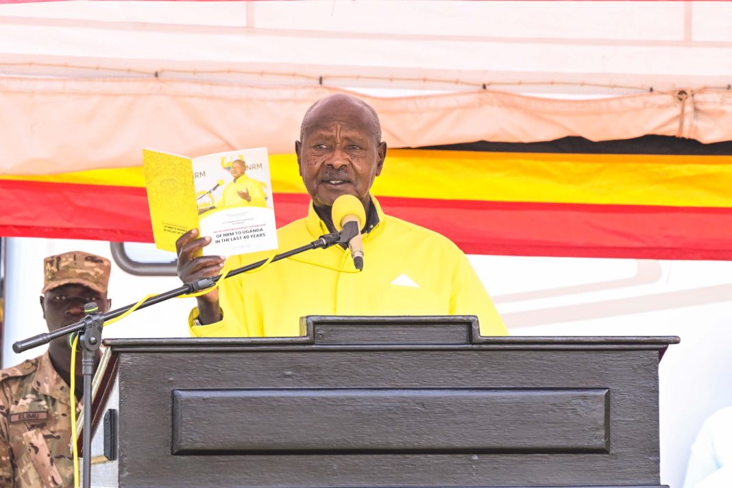 President Museveni addressing NRM leaders from Busoga sub region during a meeting at Iganga Girls School grounds in Iganga town on Saturday. PPU Photo