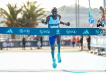 Kiplimo breaks world half marathon record with 57:20 on Lisbon return.