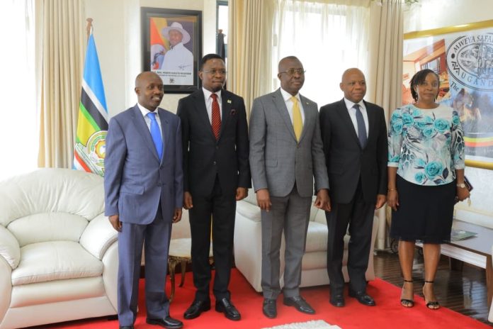 Hon. John Mulimba receive Copy of Letters of Credence from Amb. Ababu Namwamba, High Commissioner -Designate of Kenya to Uganda